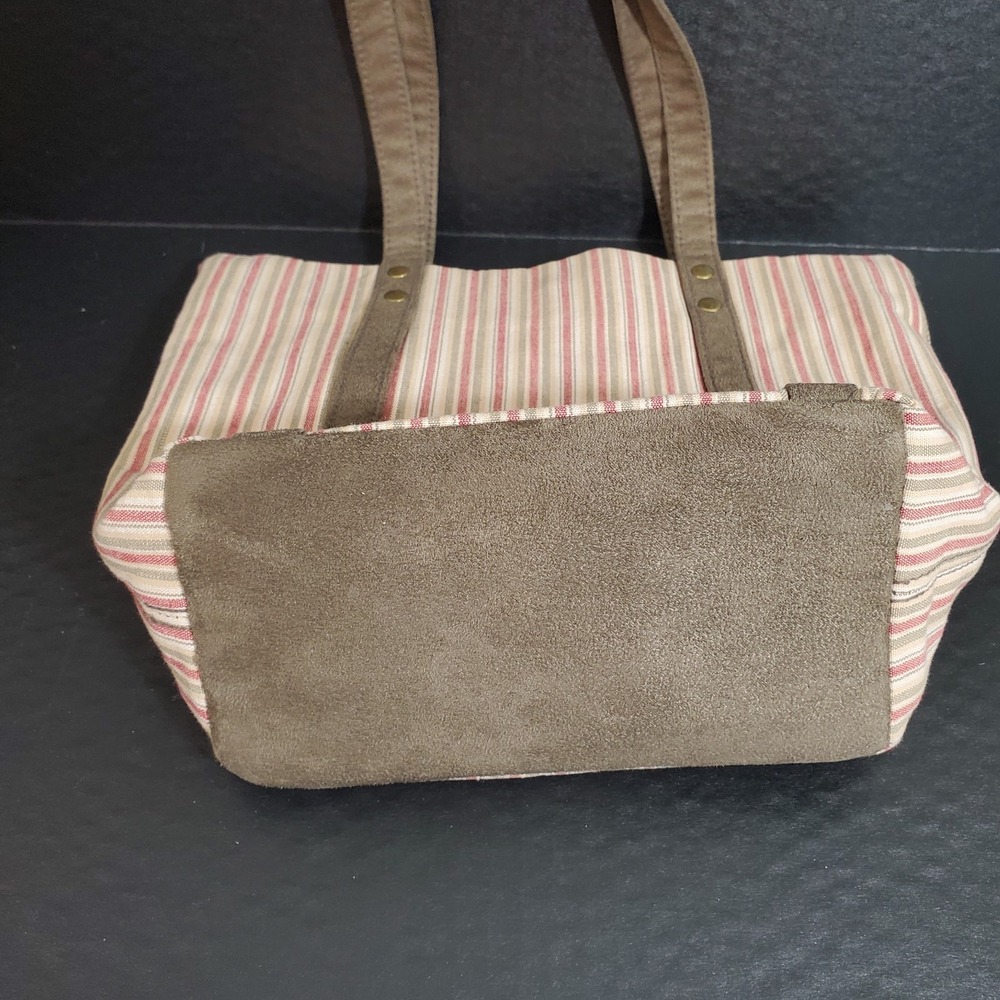 Vintage Longaberger Homestead Purse Maroon/Green Striped Mini Tote Bag - Picture 5 of 12